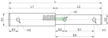 Technical drawing for DOUBLE IMPLEMENT MOUNTING PIN
Ø 28/22 mm – L 180 mm