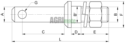 Technical drawing for IMPLEMENT MOUNTING PIN
CAT 2 – Ø 28 MM – L 150 MM – 3/4” UNF