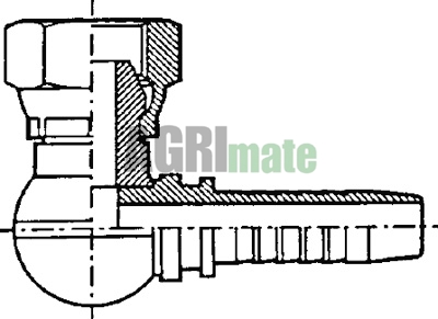 Technical drawing for SWAGE NIPPLE BSPP 60° CONE – FEMALE – 90° COMPACT
1/2” – HOSE 1/2”