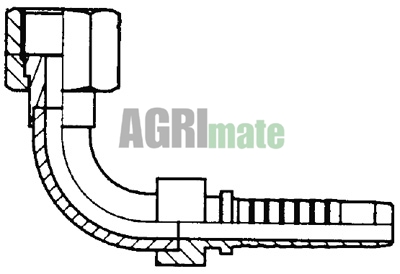 Technical drawing for SWAGE NIPPLE ORFS – FEMALE – 90°
9/16” – HOSE 1/4”
