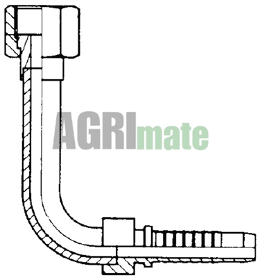 Technical drawing for SWAGE NIPPLE ORFS – FEMALE – 90° LONG DROP
11/16” – HOSE 3/8”