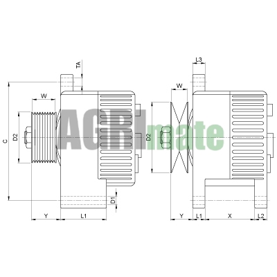 Technical drawing for ALTERNATOR
14 V – 55 A