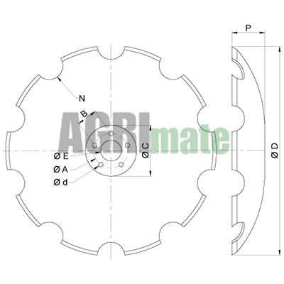 Technical drawing for CULTIVATOR – DISC
Ø 520 mm – 5 HOLES