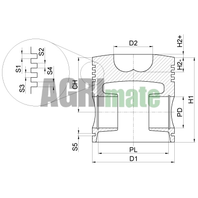 Technical drawing for PISTON WITH RINGS
Ø 101.80 MM – SANS AXE