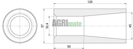 Technical drawing for LOADER TINE BUSH
L 120 mm – Ø 50 mm – M28