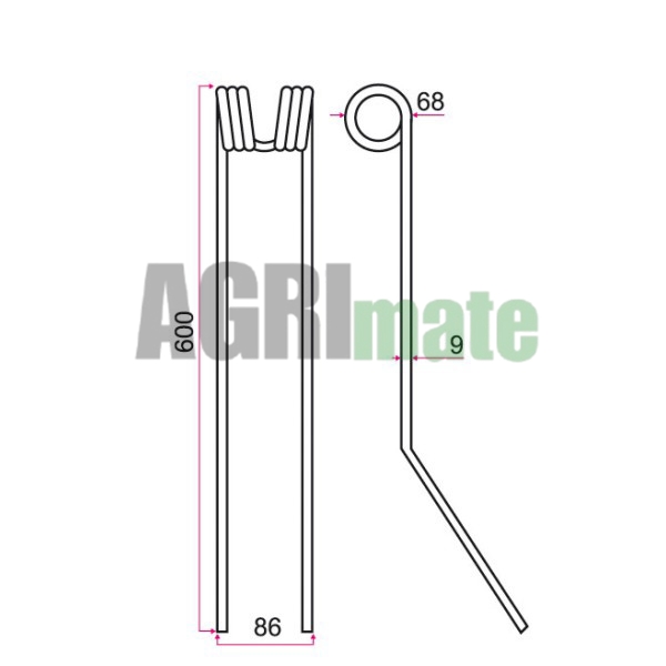 Technical drawing for SWATHER TINE
L 600 mm – Ø 9 mm