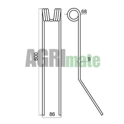 Technical drawing for SWATHER TINE
L 595 mm – Ø 9.5 mm