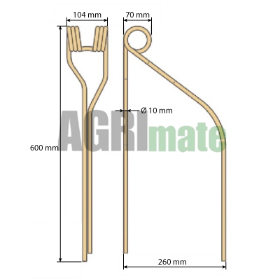 Technical drawing for SWATHER TINE
L 600 mm – Ø 9.5 mm