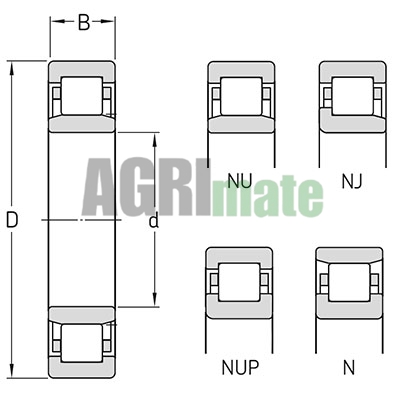 Technical drawing for CYLINDRICAL ROLLER BEARING SINGLE ROW
NU 2208