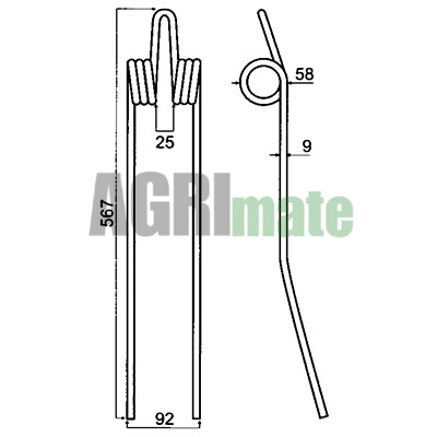 Technical drawing for SWATHER TINE
L 567 mm – Ø 9 mm
