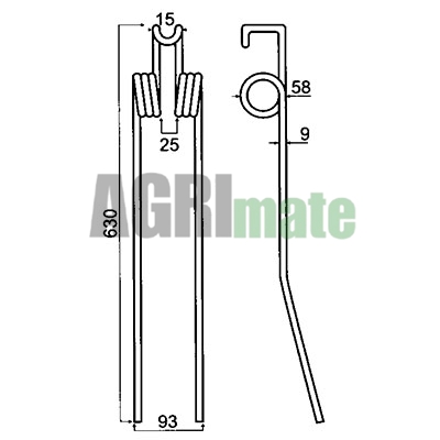 Technical drawing for SWATHER TINE
L 630 mm – Ø 9 mm