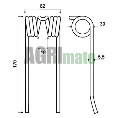 Technical drawing for PICK-UP TINE
170 x 62 x 5.5 mm