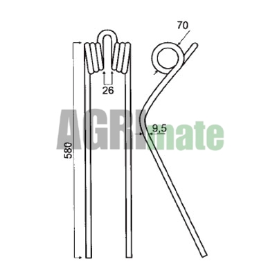 Technical drawing for SWATHER TINE
L 575 mm – Ø 9.5 mm