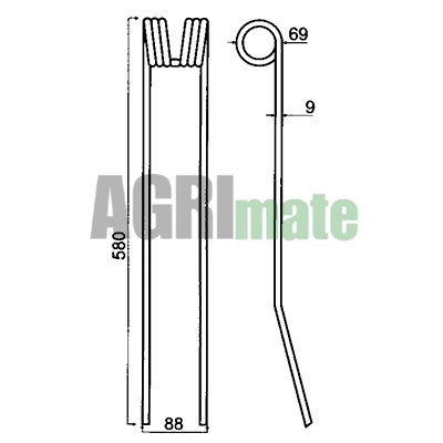 Technical drawing for SWATHER TINE
L 580 mm – Ø 9 mm