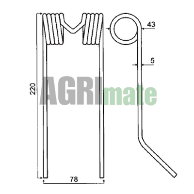 Technical drawing for PICK-UP TINE
220 x 78 x 5 mm