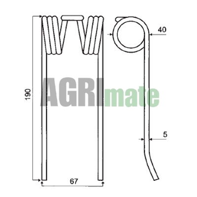 Technical drawing for PICK-UP TINE
185 x 65 x 5 mm