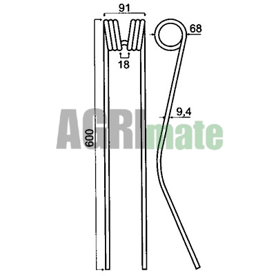 Technical drawing for SWATHER TINE
L 600 mm – Ø 9.4 mm