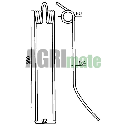 Technical drawing for SWATHER TINE
L 560 mm – Ø 9.4 mm
