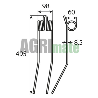 Technical drawing for SWATHER TINE
L 490 mm – Ø 8.5 mm