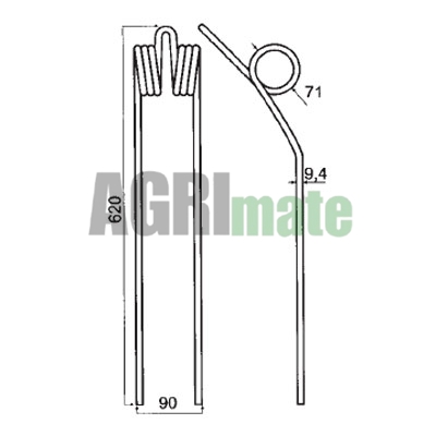 Technical drawing for SWATHER TINE
L 590 mm – Ø 9.5 mm