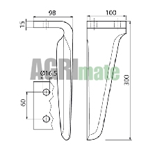 Technical drawing for POWER HARROW TINE
RH FORGED – 300 X 15 MM