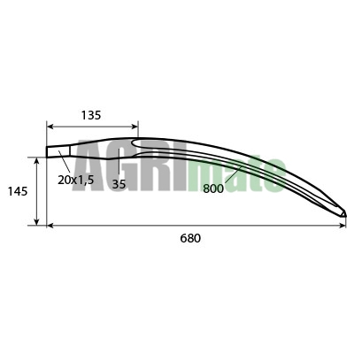 Technical drawing for LOADER TINE CURVED
L 680 mm – Ø 35 mm – M20 x 1.5