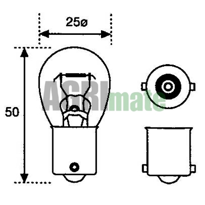 Technical drawing for BULB
12V – 21W – BA15S – P21W